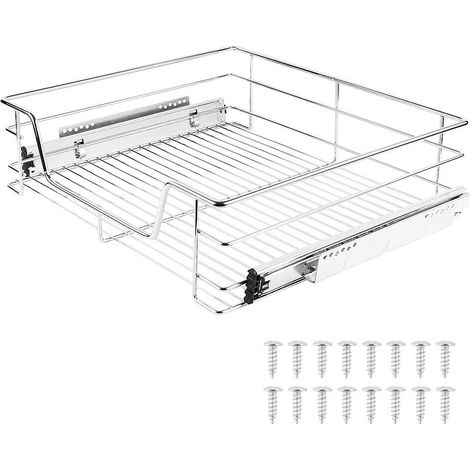 – Panier de rangement télescopique en métal chromé 56 cm – Dimensions 56 x 44 x 14 cm – Charge max 12 kg – Pour placards et meubles (1/5)