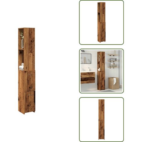 The Living Store Mobile da Bagno Legno Antico 25x25x170 cm in Truciolato - Armadietto da bagno