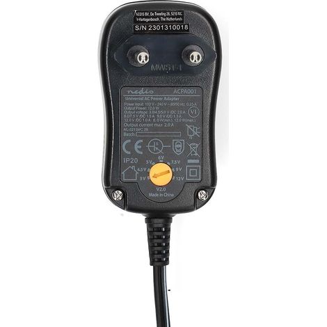 Compatible avec un adaptateur secteur universel  12 watts  3-12 volts CC  1,80 mètre  2,0 ampères  6 prises  Noir (1/5)