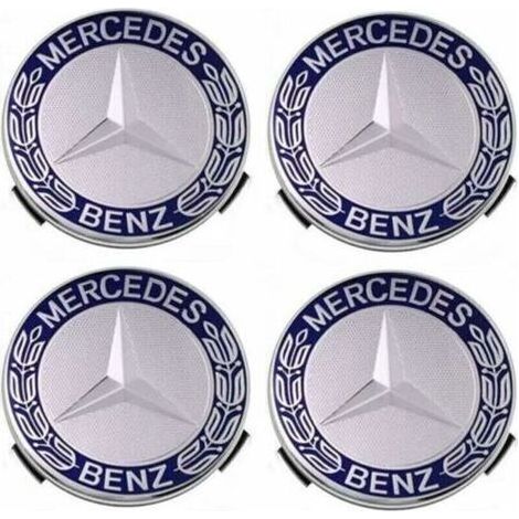 Lot de 4 cache-moyeux compatibles avec Mercedes Benz 75 mm - Bleu,