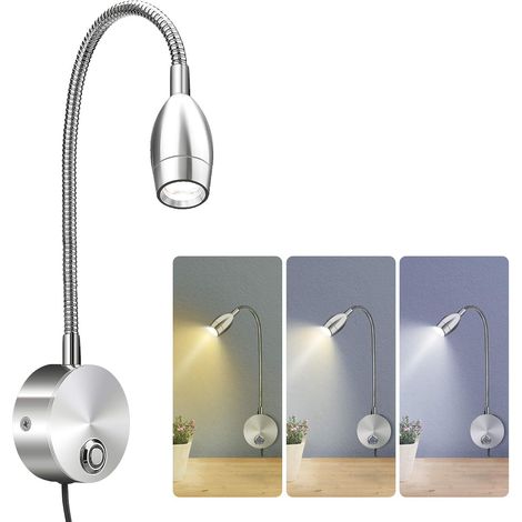 Lámpara de lectura LED, lámpara de noche regulable con cuello flexible ajustable 360° - Para dormitorio, escritorio, armario, mesita de noche (1/5)