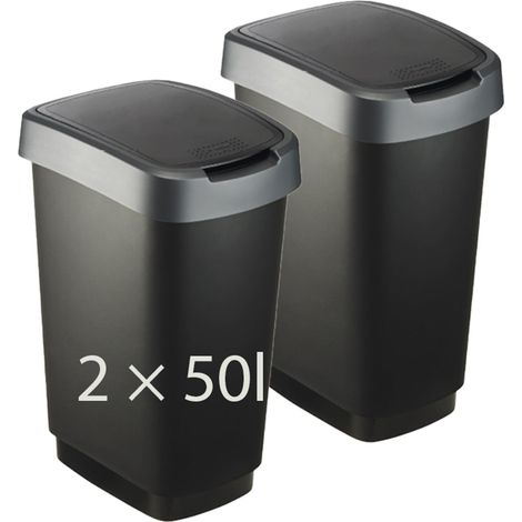 poubelle cuisine 50 litres lot de 2 bacs anthracite/argenté (1/5)
