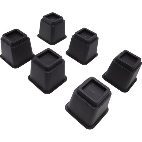 Lot de 6 rehausseurs de lit de 12,7 cm de haut, forme trapézoïdale carrée, ergonomiques, en plastique noir, pour meubles de maison ou de bureau. (1/5)
