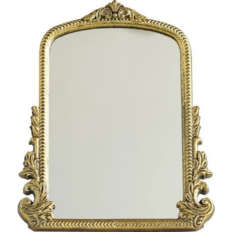 Miroir de maquillage vintage de style antique chic avec cadre en bois sculpté doré pour salon, chambre à coucher, table 31 x 25 cm