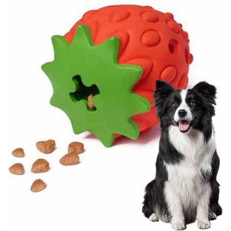 Erdbeerförmiges Puzzlespielzeug für Hunde, Kauspielzeug aus Gummi mit Leckerli-Spender, interaktives Beschäftigungsspielzeug (1/4)
