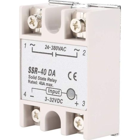 Einphasiges DC/AC-Halbleiterrelais SSR-40DA 40A Eingangsspannung 3–32 V DC Ausgangsspannung 24–380 V AC