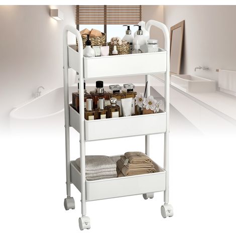 Chariot utilitaire roulant à 3 niveaux, étagère de rangement multifonctionnelle avec roulettes pour chambre, cuisine, bureau, dortoir (1/5)