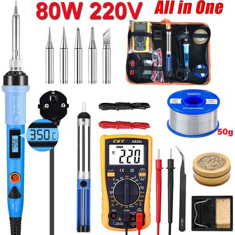Kit de soudage avec fer à souder, station de soudage 80 W, pompe à dessouder et réglage de la température (220 V). (1/5)
