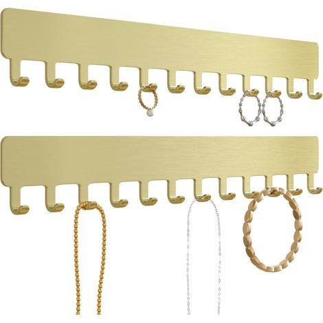 Soporte de pared para cadenas de joyería en tono dorado, 2 piezas, para colgar y exhibir collares. (1/5)