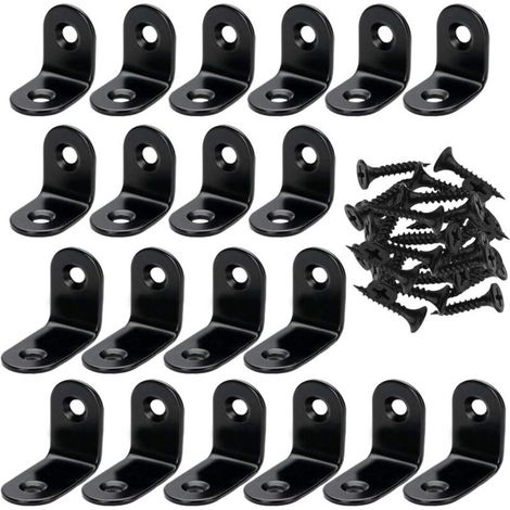 Set mit 20 L-förmigen Eckverbindern und 40 Schrauben, Edelstahl-Holz-Eckverbinder, schwarz (1/4)