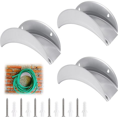 Support Tuyau Mural - Lot de 3 - Métal Gris - Rangement 30m - Jardin Garage - 28x12x13 cm (1/5)