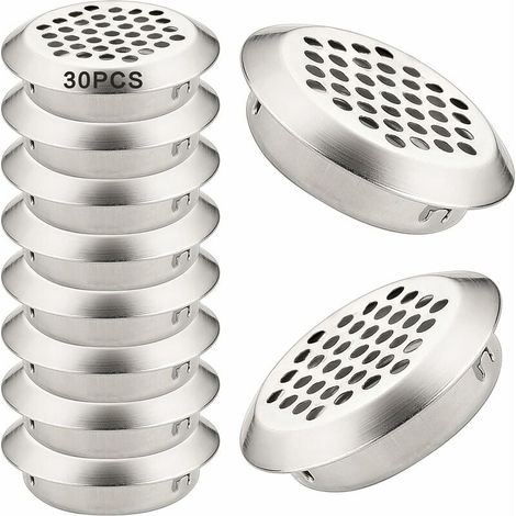 Rundes Edelstahl-Lüftungsgitter, 30 Stück, 35 mm Abluftgitter, Edelstahl-Lüftungsgitter für Küchenmöbel