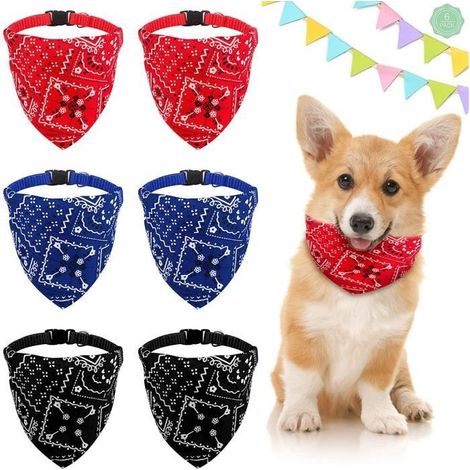AIPAIDE 6pcs Chien Bandana Collier Sangle Réglable Foulard Triangle Bavoirs pour Petits Chiots Chats, Taille S (1/4)