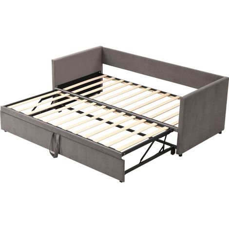 Sunfecili – Canapé-lit gigogne 90/180x200 – Lit rembourré en velours doux – Sommier à lattes – Parfait pour petits espaces