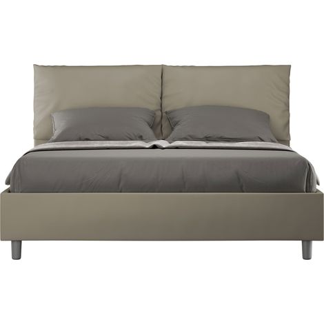 Letto Matrimoniale 160x190 cm con Rete e Contenitore con Alzata Comoda Imbottito in Similpelle Antea Cappuccino (1/5)