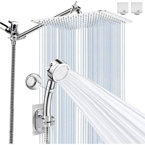 Shower head, high-pressure rain shower head / combination of 3 handheld shower heads with 78" (approx. 198.2 cm) hose and 11" (approx. 27.9 cm) extension arm (shower head) (1/5)