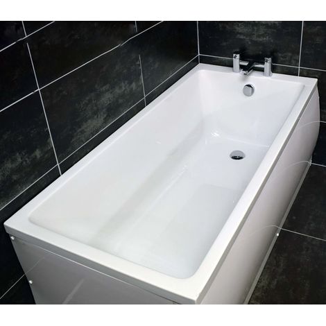 Sam Slim Rim 1700mm x 700mm End Tap Hole Acrylic White Bath with Options, standard bath-without bath panel (1/5)