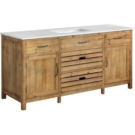 Meuble de cuisine en bois recyclé et marbre blanc Epure (1/5)