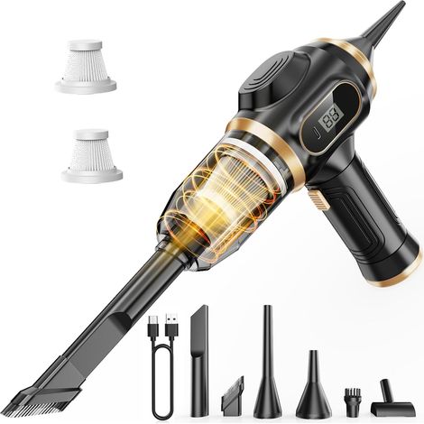 Aspirateur de Voiture Portable - Mini Aspirateur Main Sans Fil Rechargeable avec Écran LCD et Multi-Buses, Nettoyeur Main Haute Puissance pour Voiture, Maison, Bureau, Canapé, Poils d'Animaux, Clavier (1/5)