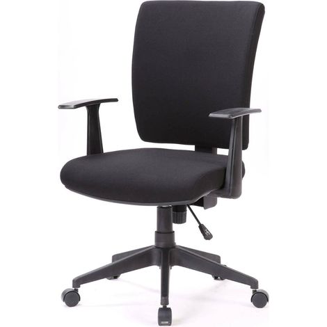 Dmora - Silla de oficina Dlom, Sillón ejecutivo con reposabrazos, Asiento de oficina ergonómico, 61x65h98/108 cm, Negro (1/3)