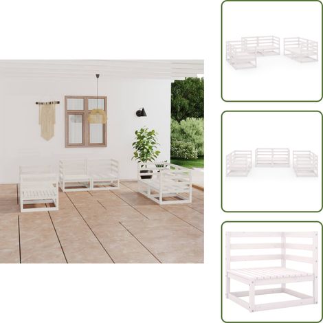 Sofás de jardín - vidaXL Set de salón de jardín de 6 piezas blanco madera maciza de pino - Muebles de exterior