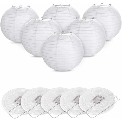 12pcs Lanterne en papier abat-jour Lampion en forme de boule blanche forme de balle pour hocht Temps Église Garden Party Décoration（Blanc） (1/3)