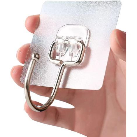 Ganci adesivi, confezione da 50 ganci trasparenti autoadesivi, portata massima 15 kg, ganci adesivi resistenti per pareti di bagno e cucina. (1/5)