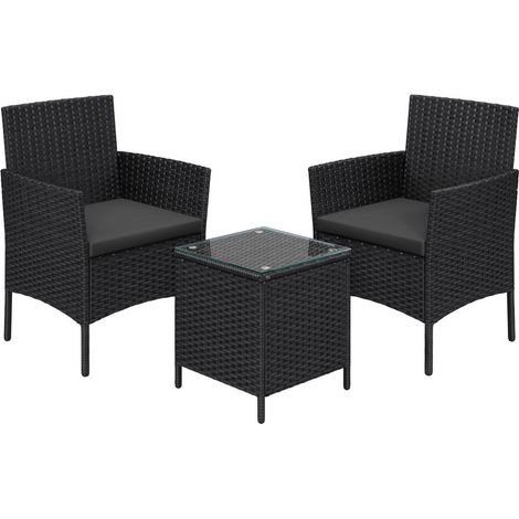 SONGMICS Salon de Jardin Extérieur, Ensemble de Mobilier, Surface Tressée en PE, Table et Chaises, pour Terrasse, Jardin, Balcon, Noir et Gris Foncé (1/5)