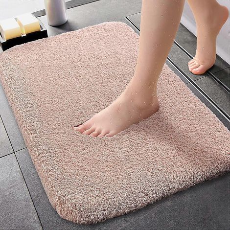 Tapis de bain antidérapant 40 x 60 cm, lavable en machine, ultra-absorbant, en microfibre douce et moelleuse - Rose pétale (1/5)