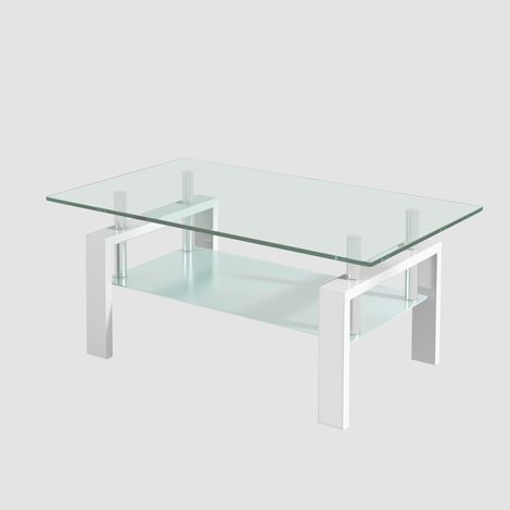 Rechteckiger Couchtisch aus weißem Sicherheitsglas 100 x 60 x 44 cm (1/5)