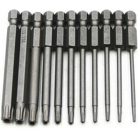 11-teiliges langes Torx-Schraubendreher-Bit-Set – magnetische Bits – 1/4-Zoll-Sechskantschaft – Größen T6 bis T40 – 100 mm Länge