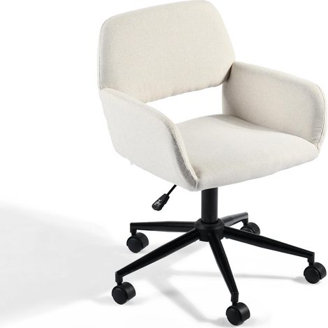 Chaise de Bureau scandinave en Tissu Beige pivotant réglable en Hauteur et 5 roulettes pour Enfants travaillant à la Maison, 5 x 57,5 x 75 – 85 cm, Métal, 56,5x57,5x75-85cm (1/5)