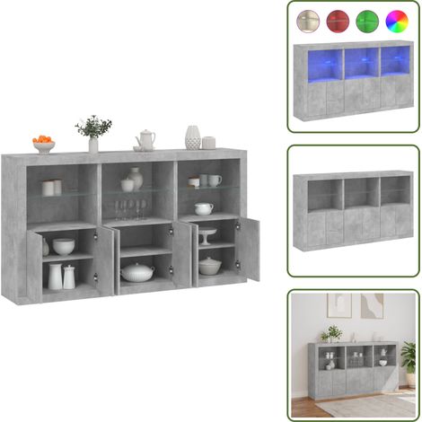The Living Store Sideboard mit LED-Leuchten Betongrau 181,5x37x100 cm - Modernes Sideboard - Beton Grau - LED Beleuchtung - Wohnzimmermöbel - TV Stand (1/5)