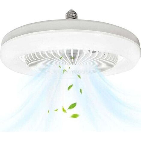 Lighted ceiling fan, 10-inch E27 enclosed silent ceiling fan, 30W, portable plug-in wall fan for bedroom and living room, three-color dimming (1/4)