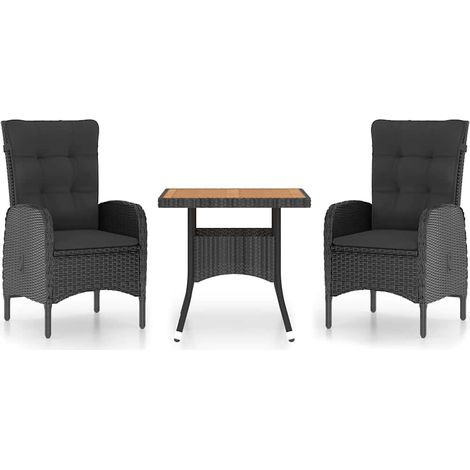 Maison Exclusive - Set Mobili da Pranzo per Giardino 3 pz Polyrattan e Acacia Nero (1/5)