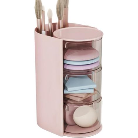 Kosmetik-Organizer – Schublade für Beauty-Produkte – 360° drehbar – Großes Fassungsvermögen – Rosa (1/5)