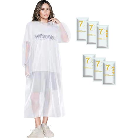 6 Pièces Poncho de Pluie Adulte, Poncho anti pluie manteaux imperméables femme et hommes, avec cordon de serrage, capuche et poignets élastiques (1/5)