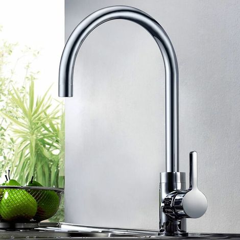 Single lever Kitchen Taps Stainless Steel Kitchen Sink Tap Mixer Single Lever 360º Swivel Spout Monobloc Mixer Taps for Kitchen Sink High Arc Kitchen Faucet (1/5)
