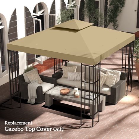 Tetto di ricambio Outsunny per padiglione da giardino, telo di ricambio per gazebo/tenda, 3 x 3 m, beige