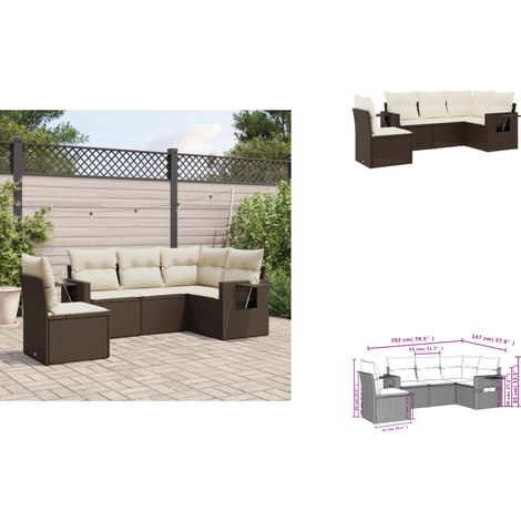 The Living Store Salon de jardin avec coussins 5 pcs marron résine tressée - Canapé extérieur (1/3)