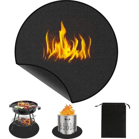 60cm Rond Tapis Barbecue Sol Exterieur Tapis Barbecue Anti-Chaleur Tapis Barbecue Sol en Fibre de Verre, Sac de Rangement, pour Brasero Exterieur, Protéger la Pelouse, la Terrasse et Parquet (1/5)