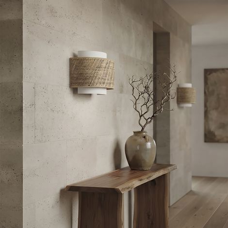 Aplique de Pared de Rafia Natural y Blanco  Serie BIMBA (1/5)