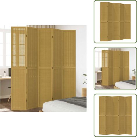 Cloison de séparation 5 panneaux marron bois paulownia massif - Séparateur De Pièce - Écran D'intimité - Cloison Pliable - Décoration Murale - Bambou