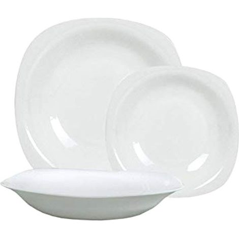 Service de vaisselle en verre Parma – Lot de 18 assiettes carrées – Verre opale trempé – Dimensions 27 cm, 22,5 cm, 20,2 cm – Couleur blanc – Bormioli Rocco