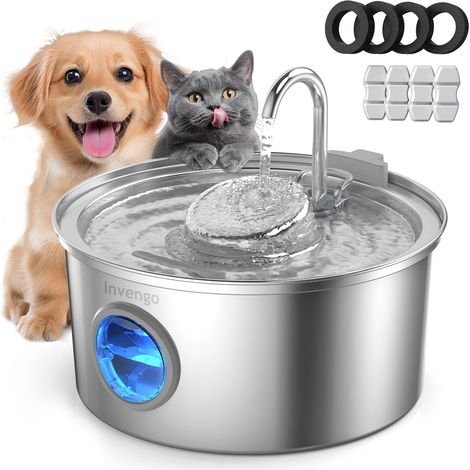 Fontaine a Eau Chat, Fontaine à Eau pour Chat INOX 3,2L Ultra-Silencieuse avec Filtre 5 Étapes - Inclut 4 Filtres de Rechange et Fenêtre de Niveau d'eau (1/5)