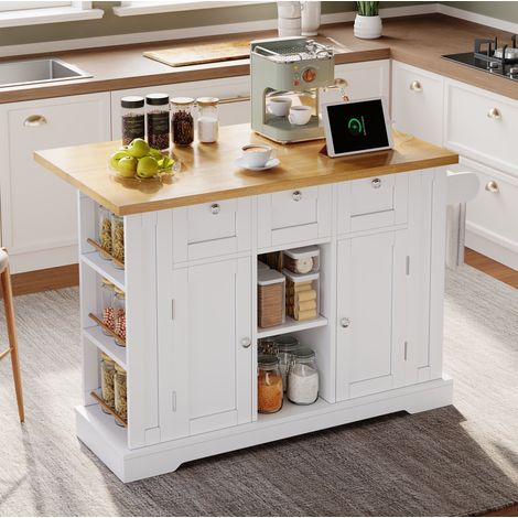 Mesa cocina extensible con almacenamiento y ruedas OKMYHOME (1/5)