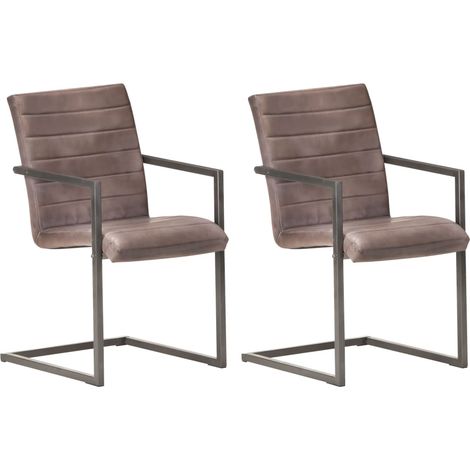 Lot de 2 chaises de salle à manger cuisine cantilever design rétro cuir marron véritable CDS020346 (1/5)
