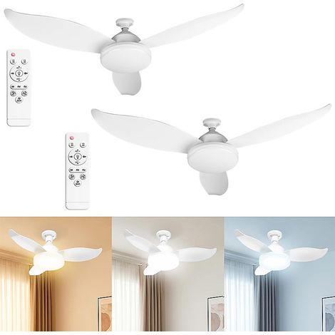 Ventilateur de plafond moderne à trois pales en 2 pièces, 91.5 cm, lumière tricolore, avec télécommande, douille E27 (1/5)