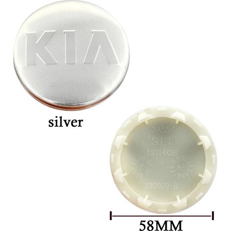 (58 mm argenté) - 4 pièces de 58 mm. Convient pour les enjoliveurs de roue Kia Serato Sportage Freddy K2 K3 K5 Smart Run. (1/2)
