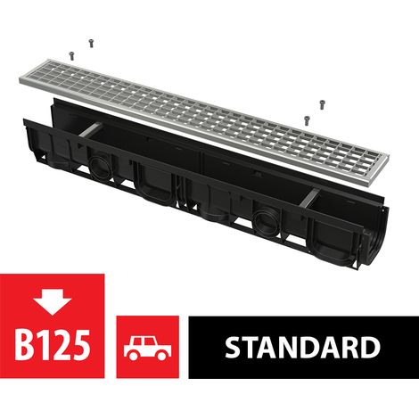 Caniveau de drainage de 100 mm avec rebord en plastique et grille galvanisée B125 (1/4)